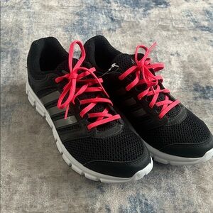 Women's Adidas Athletic Running shoes Black with hot pink shoe string